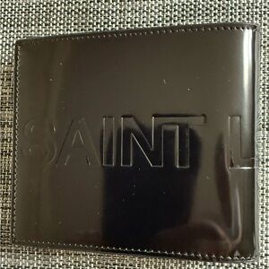 Saint Laurent Glossy Black Patent Logo Bifold Wallet